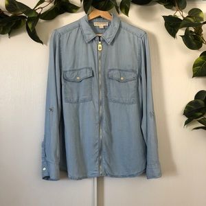 Michael Kors denim zip up blouse